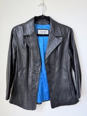 Wilsons Leather Black Leather Blazer with Blue Lining